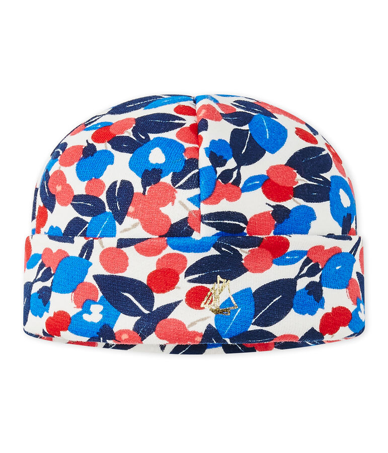 Baby girl's cap in printed fleece MARSHMALLOW white/MULTICO white