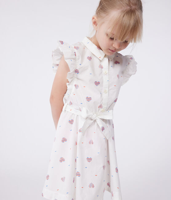 Children's sleeveless heart-print cotton dress AVALANCHE white/MULTICO