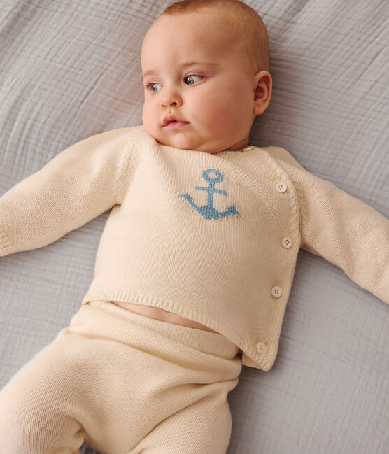 Babies' two-piece wool and cotton jacquard knit set MARSHMALLOW white