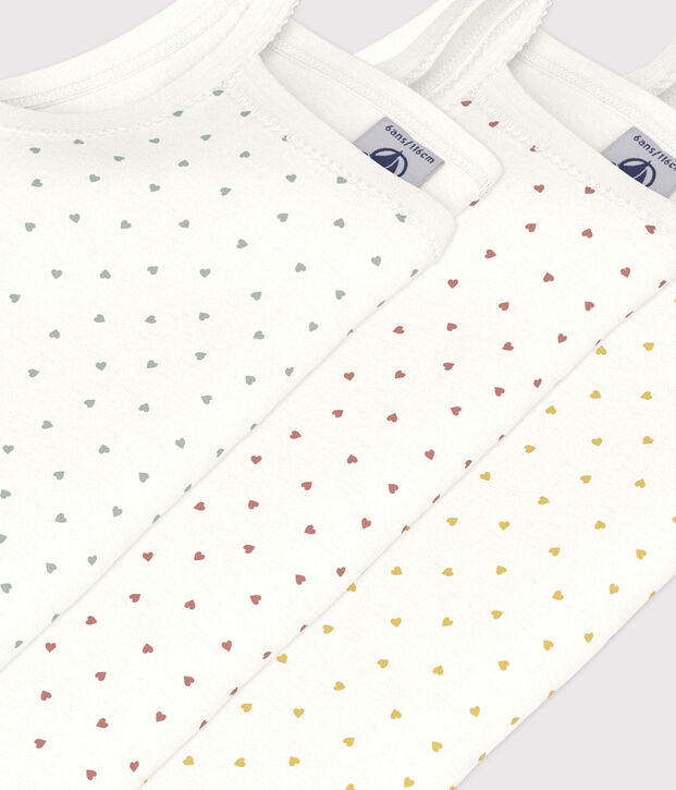 Girls' Mini Heart Patterned Cotton Strappy Vests - 3-Pack multicolor