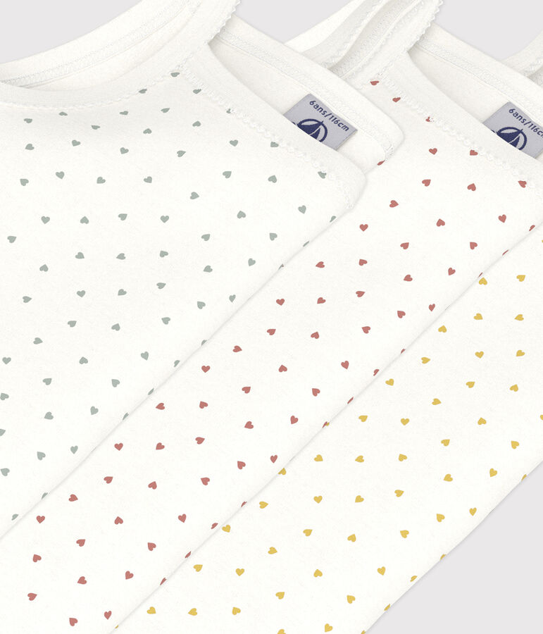 Girls' Mini Heart Patterned Cotton Strappy Vests - 3-Pack multicolor