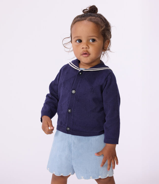 Babies' shorts in embroidered chambray blue