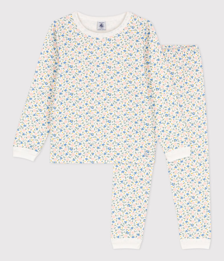 Girls' Floral Tube Knit Pyjamas MARSHMALLOW white/MULTICO white