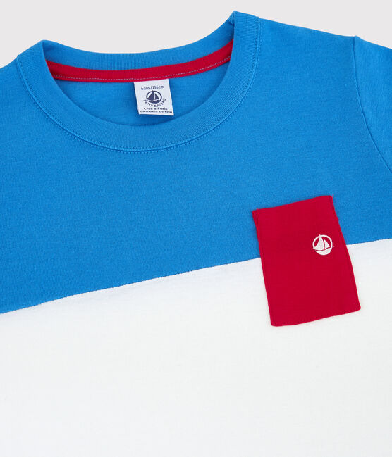 Boys' Short-Sleeved Cotton T-Shirt BRASIER blue/MARSHMALLOW grey