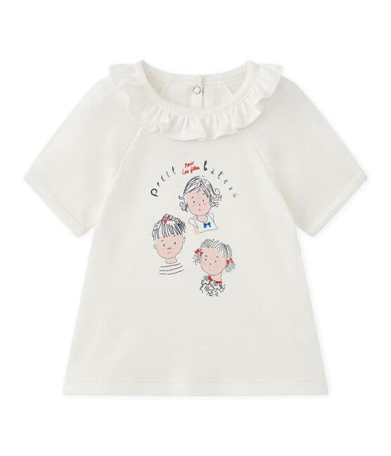 Baby girl's short-sleeved T-shirt MARSHMALLOW white/SMOKING blue