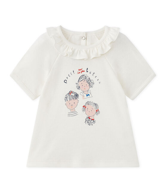 Baby girl's short-sleeved T-shirt MARSHMALLOW white/SMOKING blue