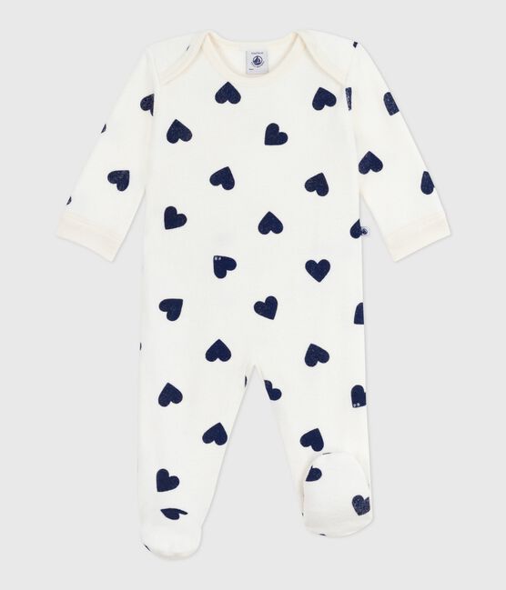 Babies' heart-print popper-free cotton pyjamas MILK blue/SOIR