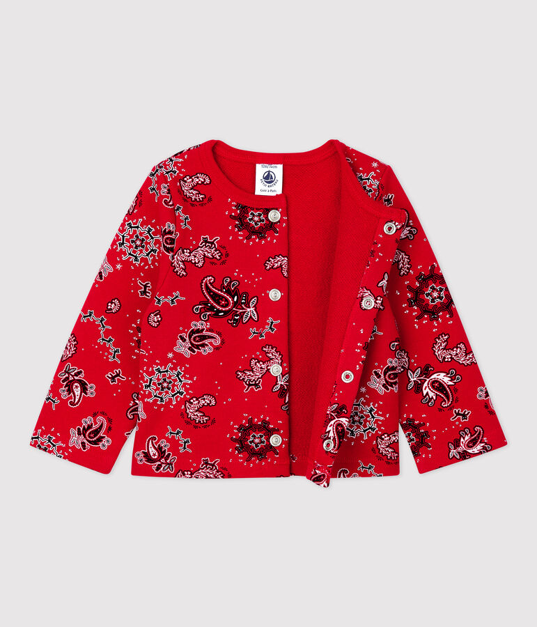 Babies' Bandanna Print Fleece Cardigan TERKUIT red/MULTICO white