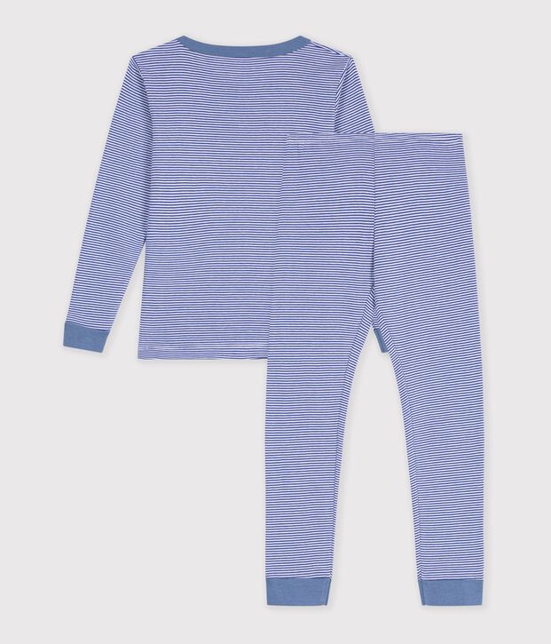 Children's snug-fitting stripy cotton pyjamas blue/white