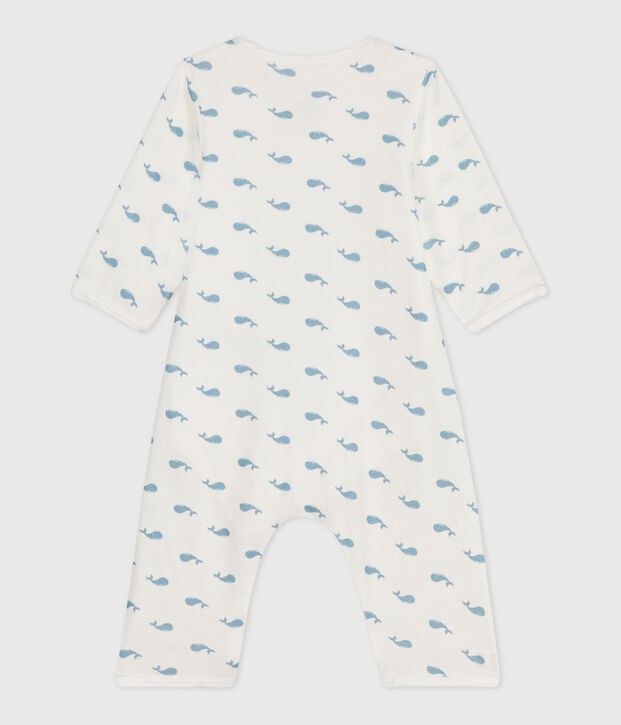 Babies' footless whale-print cotton bodyjama white/blue