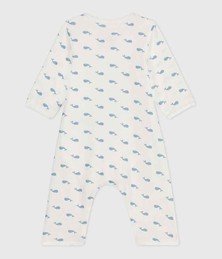 Babies' footless whale-print cotton bodyjama white/blue