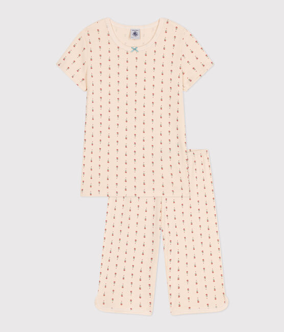Children's Floral Print Cotton Capri Pyjamas AVALANCHE white/MULTICO