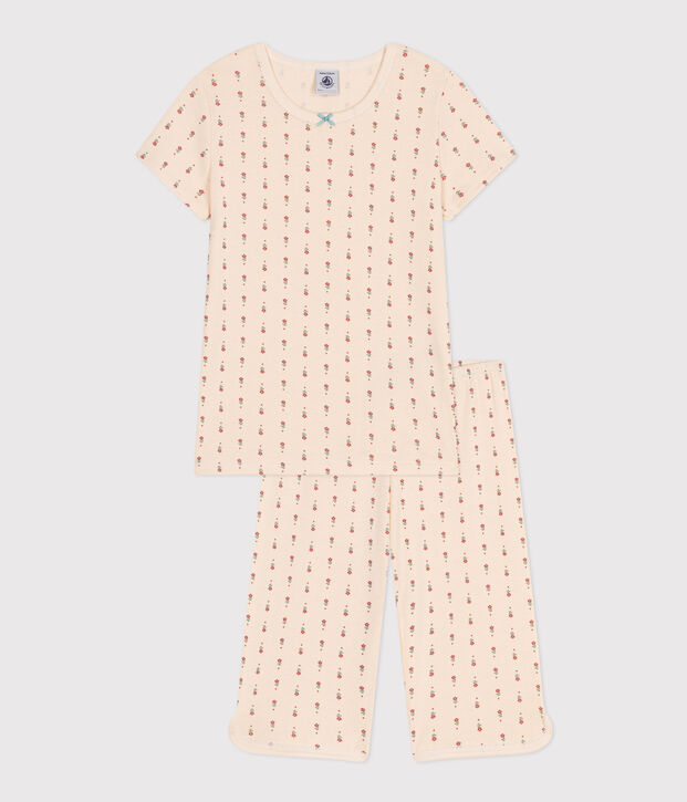 Children's Floral Print Cotton Capri Pyjamas Ecru/multicolor