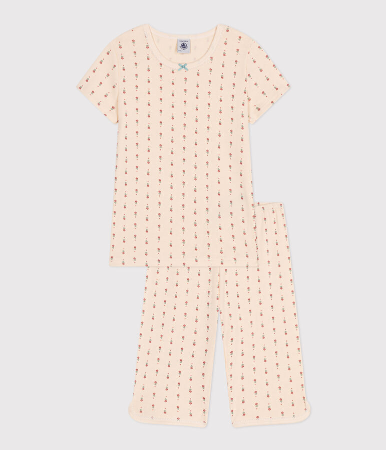 Children's Floral Print Cotton Capri Pyjamas AVALANCHE white/MULTICO