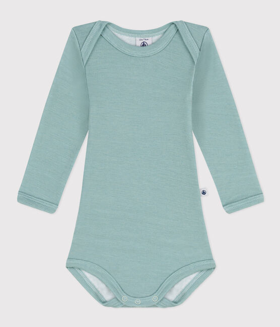 Babies' Stripy Long-Sleeved Cotton/Wool Bodysuit PAUL green