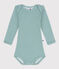 Babies' Stripy Long-Sleeved Cotton/Wool Bodysuit PAUL green