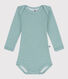 Babies' Stripy Long-Sleeved Cotton/Wool Bodysuit