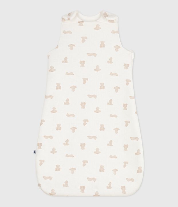Babies' 2 TOG bear-print cotton sleeping bag white/BRUN
