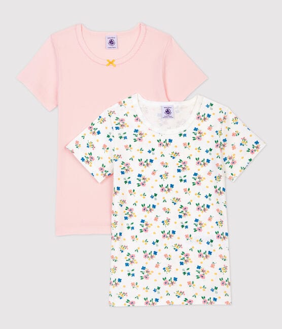 Girls' Short-Sleeved Floral Print Organic Cotton T-Shirts - 2-Pack variante 1