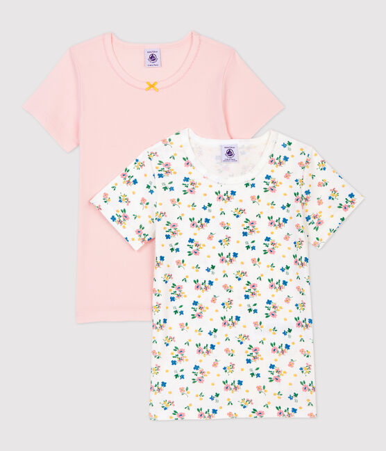 Girls' Short-Sleeved Floral Print Organic Cotton T-Shirts - 2-Pack variante 1