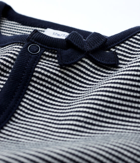 Baby Girls' Pinstriped 2x2 Rib Knit Cardigan SMOKING blue/MARSHMALLOW white