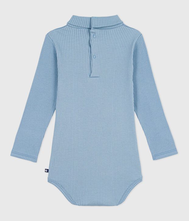 Babies' plain cotton rollneck body blue