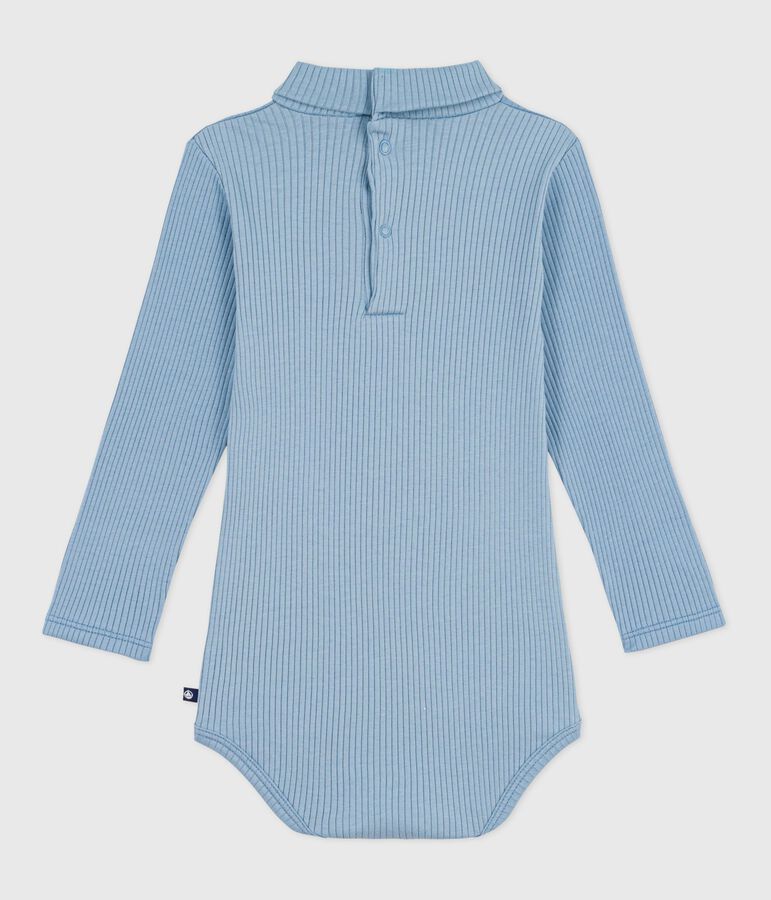 Babies' plain cotton rollneck body blue