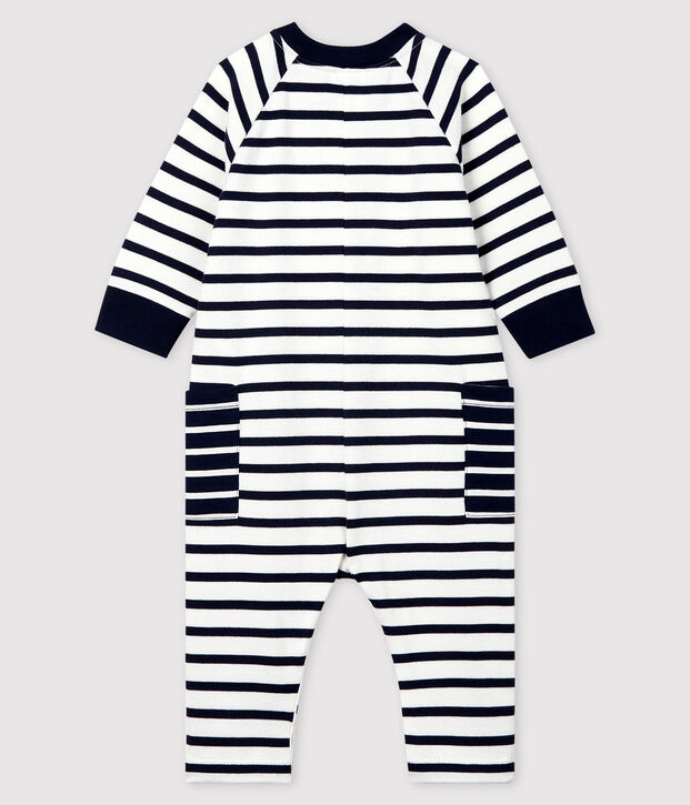 Babies' Unisex Long Jersey Jumpsuit white/blue