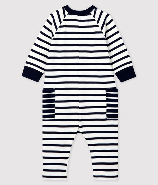 Babies' Unisex Long Jersey Jumpsuit MARSHMALLOW white/SMOKING blue