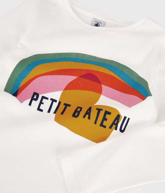 Girls' Long-Sleeved Cotton T-Shirt MARSHMALLOW white