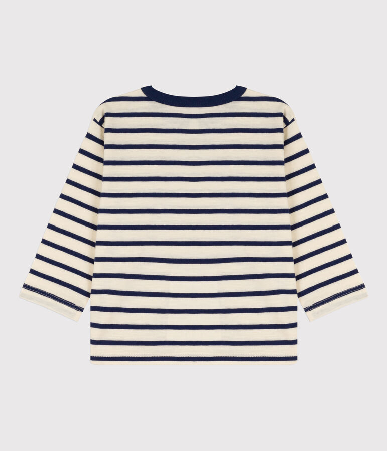 Babies' Long-Sleeved Cotton T-shirt Ecru/blue