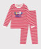 Children's stripy velour pyjamas AURORA red/MARSHMALLOW