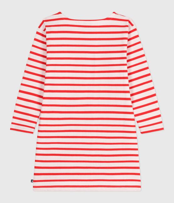 Children's long-sleeved stripy cotton dress FLEUR pink/SPICY