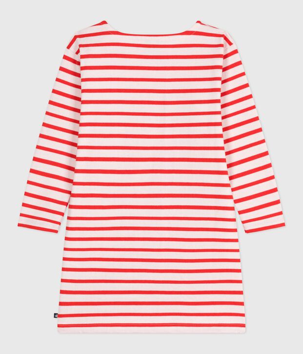 Children's long-sleeved stripy cotton dress pink/red
