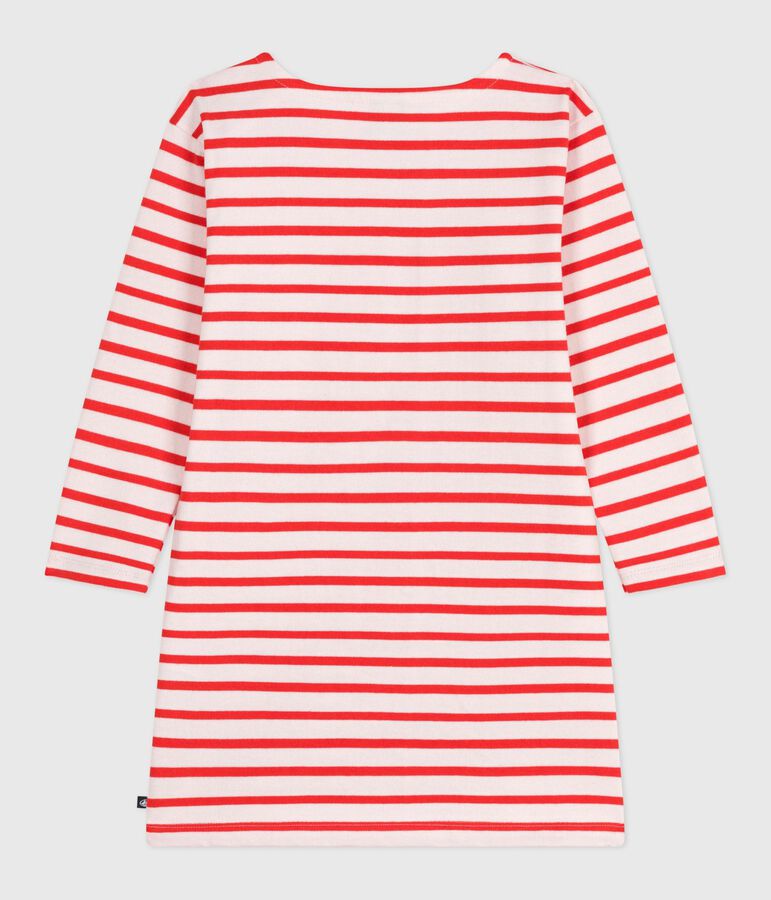 Children's long-sleeved stripy cotton dress FLEUR pink/SPICY
