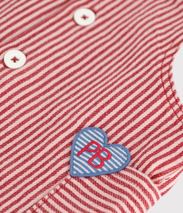 Babies' sleeveless stripy cotton dress with a heart badge pink/pink