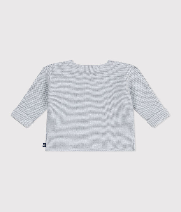 Babies' moss stitch cotton cardigan blue