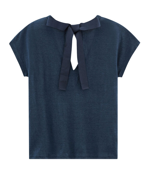Women's short-sleeved linen t-shirt blue