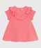 Babies' dress in broderie anglaise with short sleeves and a hearts motif pink