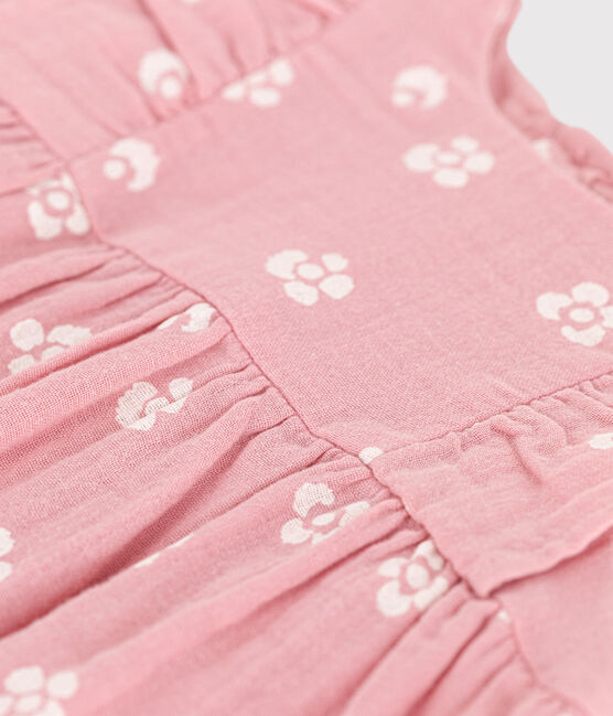 Babies' sleeveless floral print cotton gauze rompers CHARME pink/MARSHMALLOW white
