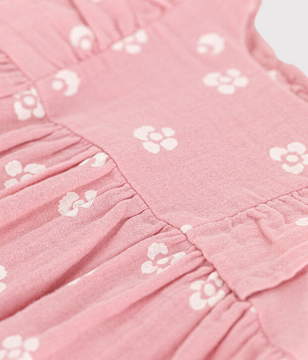 Babies' sleeveless floral print cotton gauze rompers pink/white