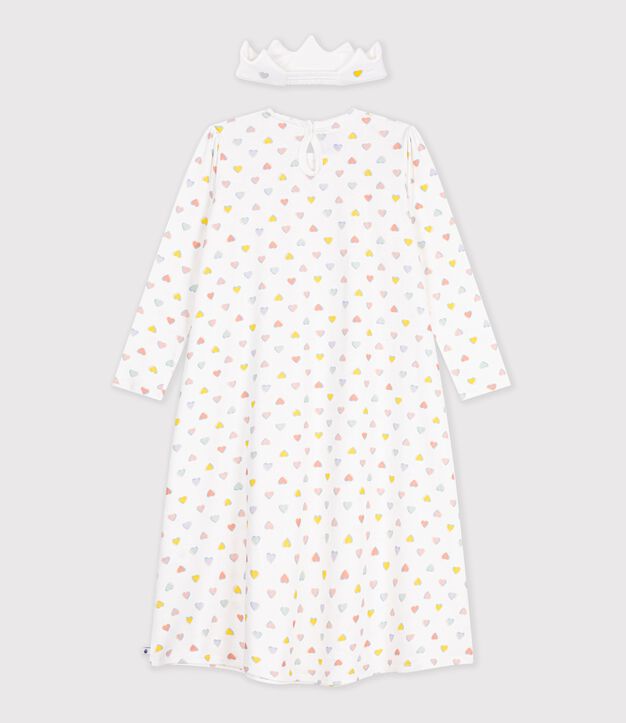 Children's princess fancy dress nightdress and tiara in cotton white/multicolor
