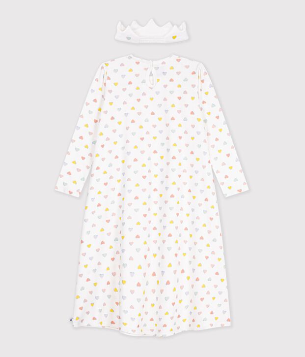 Children's princess fancy dress nightdress and tiara in cotton white/multicolor