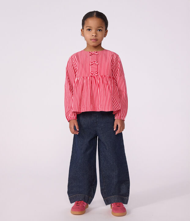 Children's long-sleeved stripy cotton blouse pink/pink