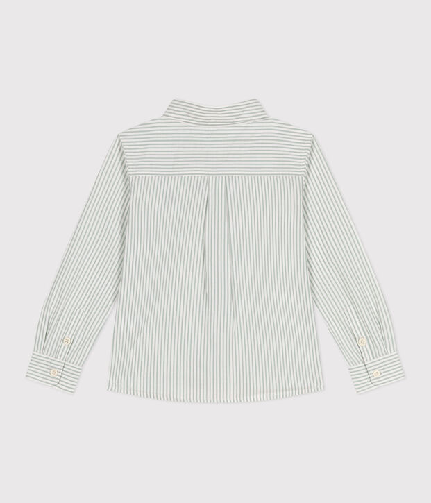 Children's long-sleeved stripy cotton shirt green/white
