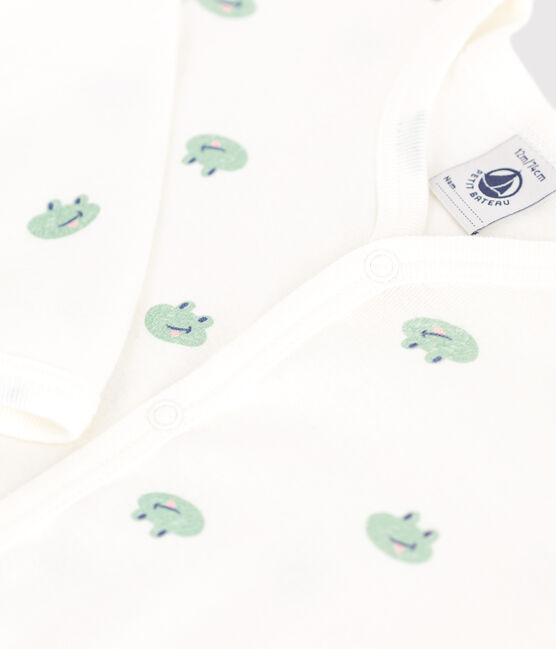 Babies' frog pattern cotton pyjamas MARSHMALLOW white/MULTICO white