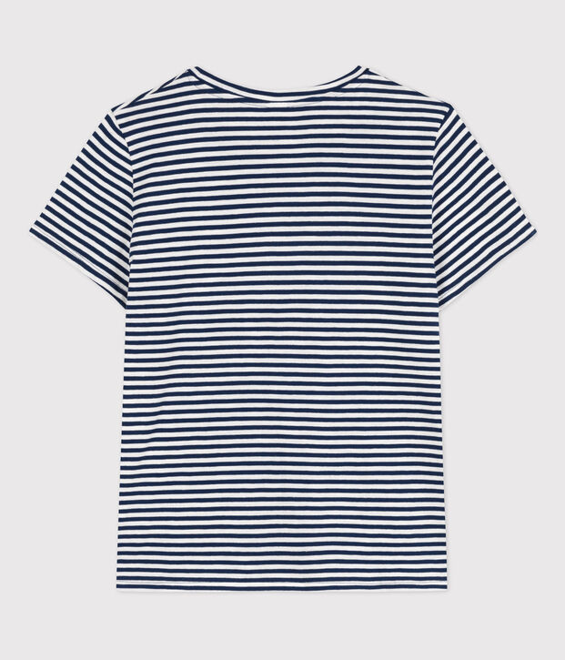 Women's Straight Round-Neck Cotton T-Shirt blue/white