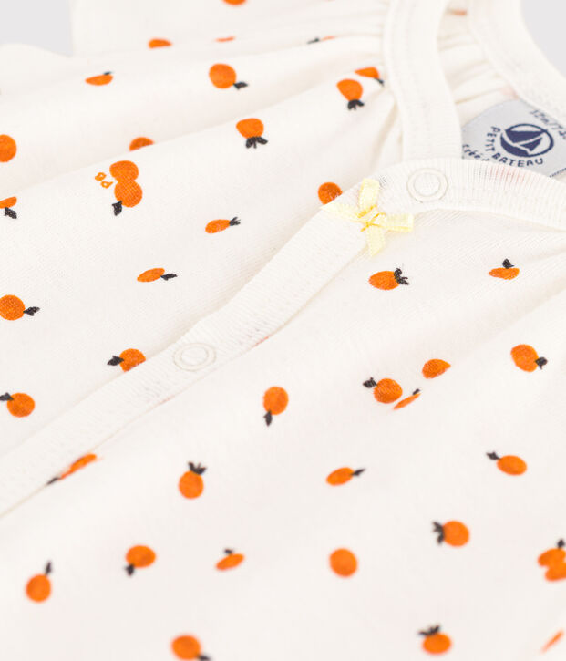 Babies' Orange Cotton Playsuit white/multicolor