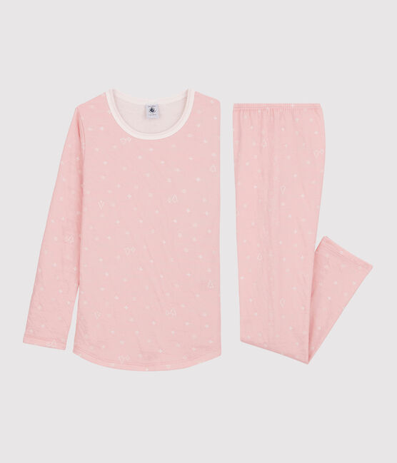 Girls' Snowflake Wool/Cotton Jacquard Pyjamas CHARME pink/MARSHMALLOW white