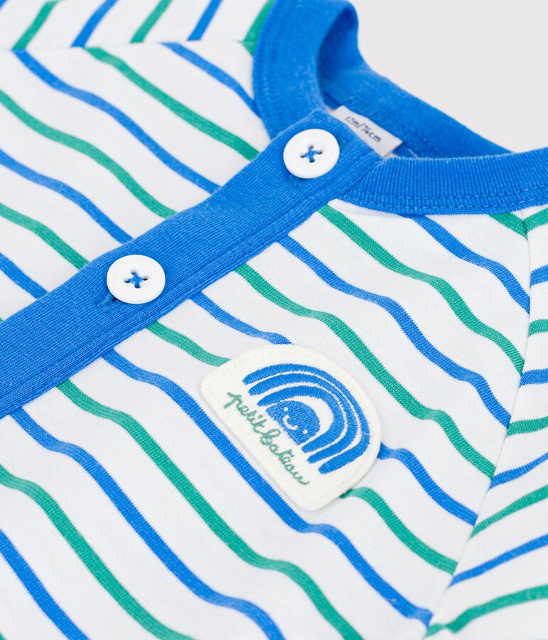 Babies' short stripy cotton playsuit white/multicolor